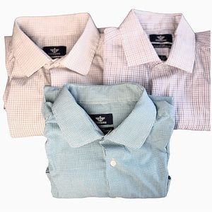Bundle of 3 Dockers Fitted Plaid Casual Button Down Cotton Blend Shirts